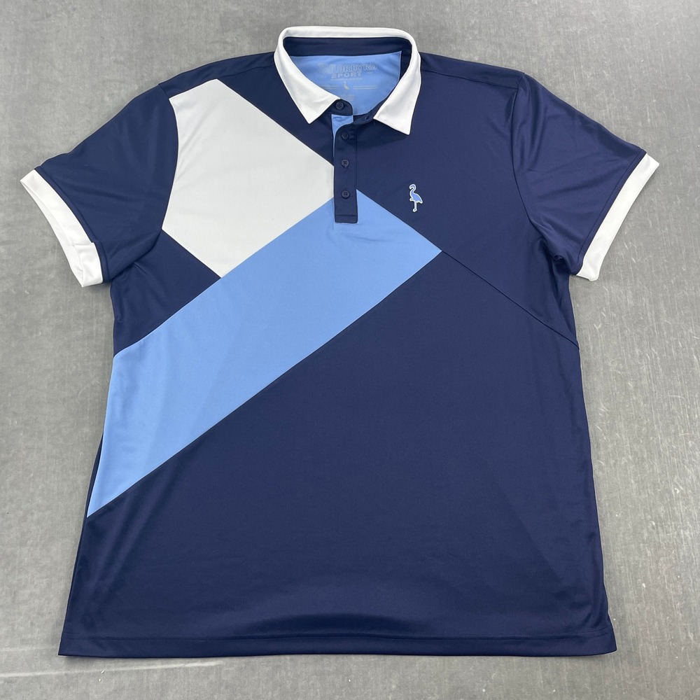 Tailorbyrd Mens XXL Navy Blue Colorblock Sport Polo Flamingo‎ Logo Shirt